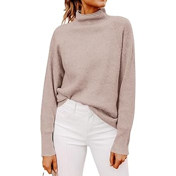 Yousify Womens Ribbed Mock Neck Batwing Sleeve Sweater Loose Knitted Pullover Sweaters Jumper Top... | Amazon (US)