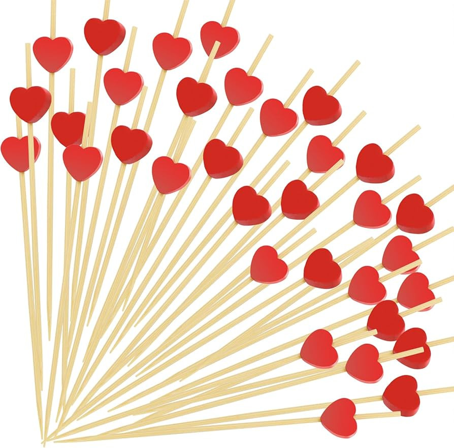 Red Heart Cocktail Picks, Valentines Day Decorations Toothpicks for Appetizers, Decorative Bamboo... | Amazon (US)