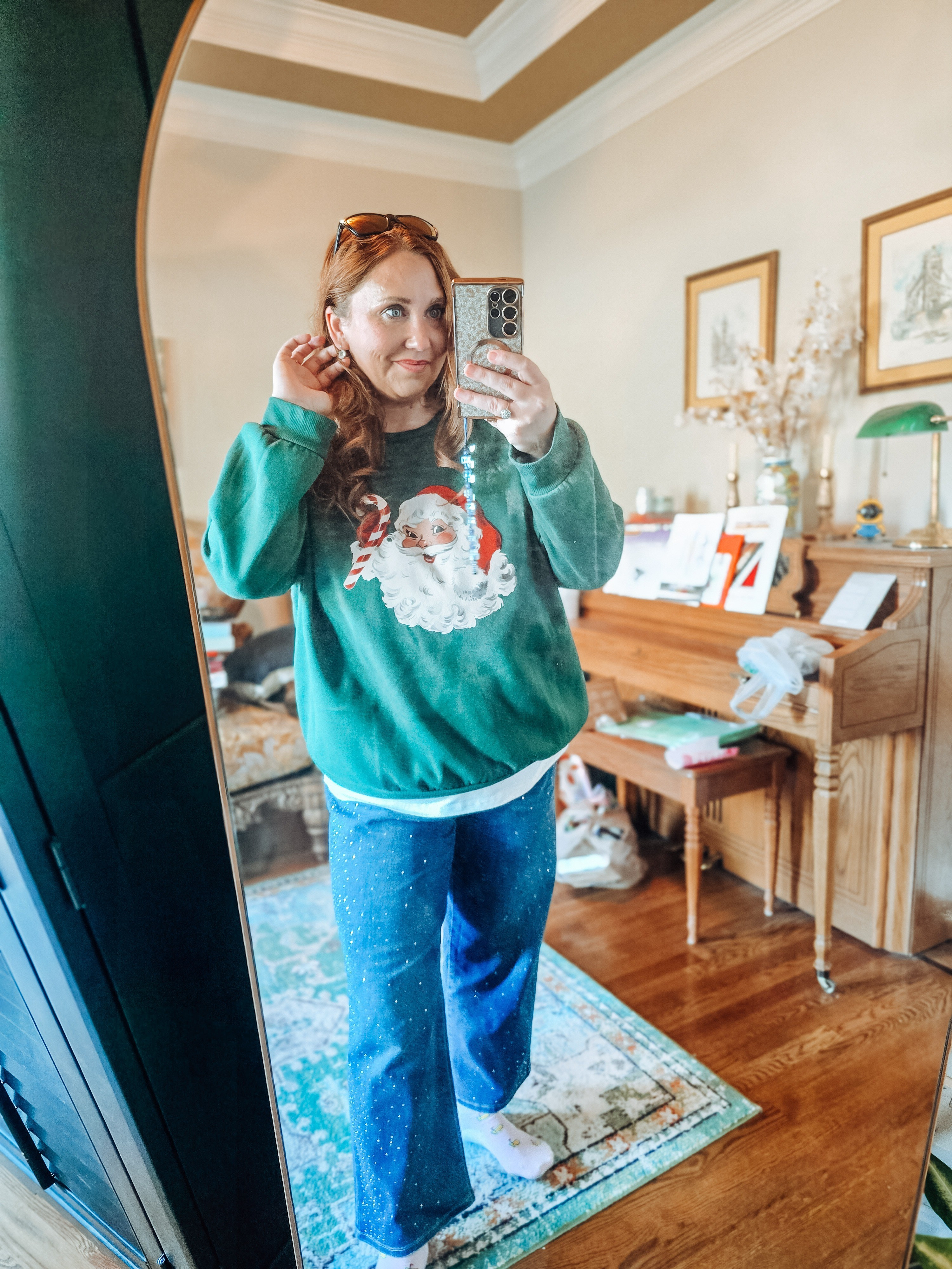 Santa sweatshirt and sparkle jeans for the win today! #vintagesanta #christmas #livinglargeinlilly #sparklejeans #walmartcreator 

#LTKHoliday #LTKootd #LTKPlusSize