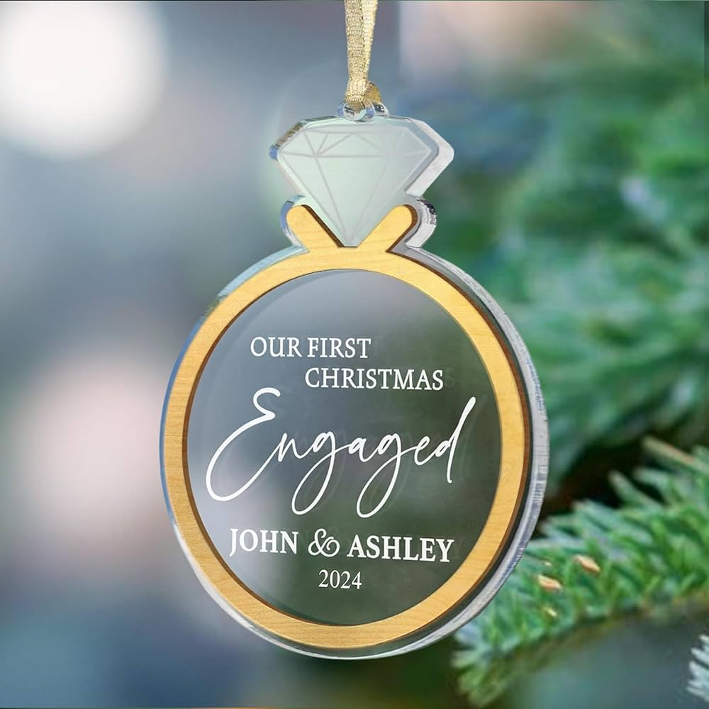 Personalized Our First Christmas Engaged Ornament 2024, Custom Ring Ornament, Engagement Gift for... | Amazon (US)