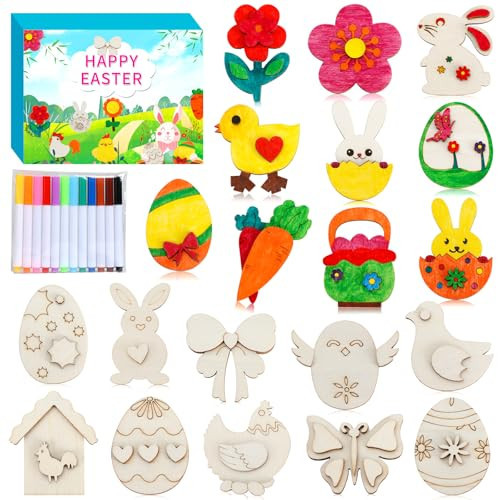 Worgree Easter Crafts for Kids, 36 Pcs DIY Wooden Magnets Art Craft Supplies Painting Kit for Boys Girls Ages 4-8 8-12 Birthday Easter Activities Toys Gifts Party Favors Basket Goodie Bag Stuffers | Amazon (US)