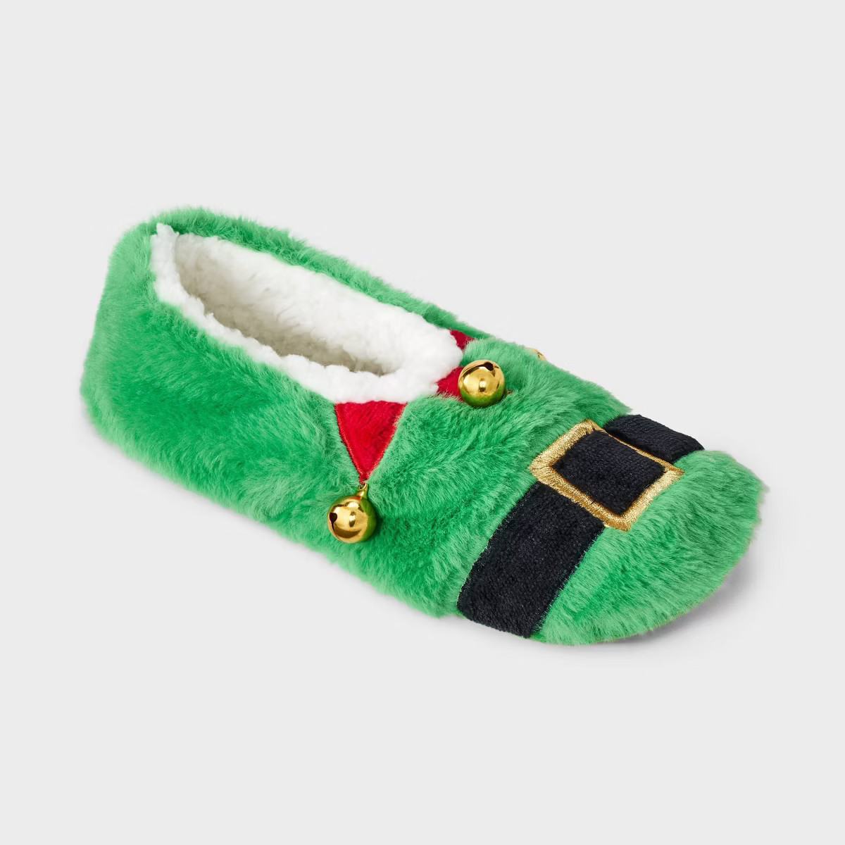 Women's Elf Faux Fur Christmas Slipper Socks with Jingle Bells and Grippers - Wondershop™ Green | Target
