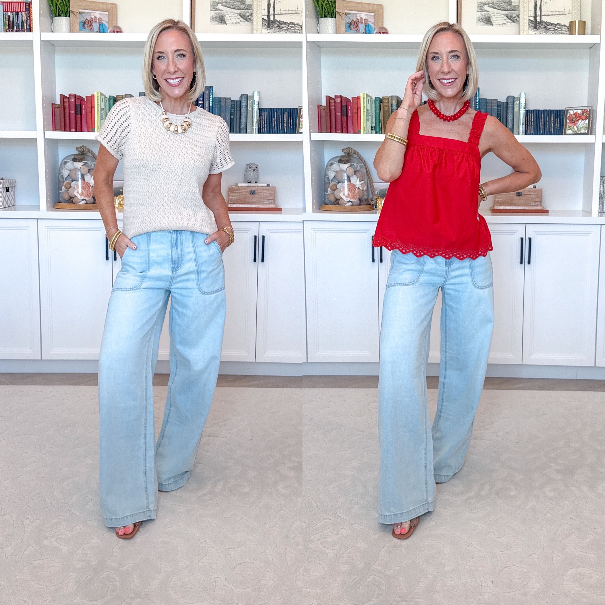 Walmart - new denim and tops (all under $27) * Textured Crewneck Sweater w/ Short Sleeves - size XS. $17.98. 2 colors. High Rise Draped Utility Jeans - size XS. $24.98. 30" Inseam. Eyelet Trim Cotton Tank Top - size XS. $14.98. 4 colors. 
#LTKOver40#LTKSeasonal