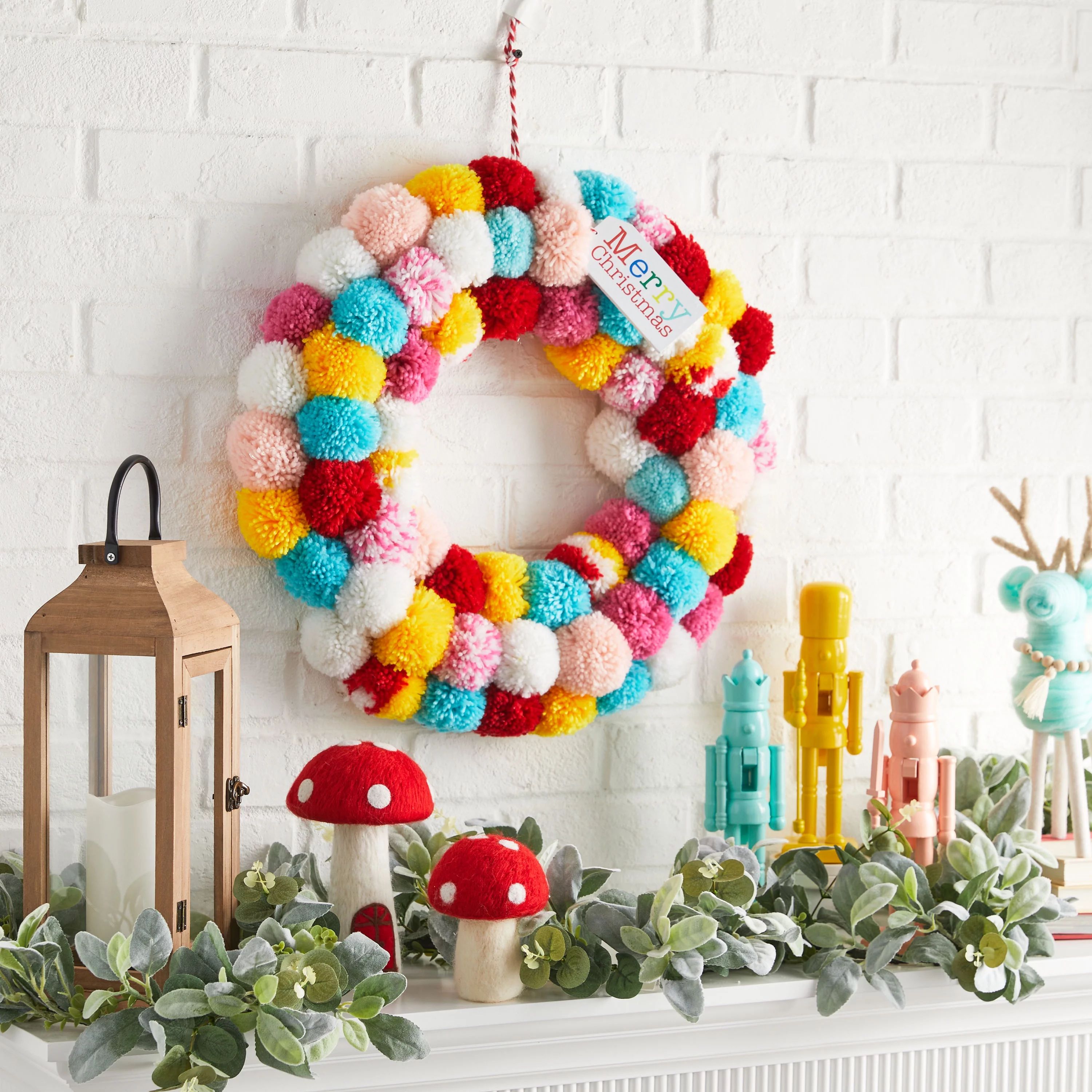 Holiday Time Pom Pom Wreath, 22" - Walmart.com | Walmart (US)