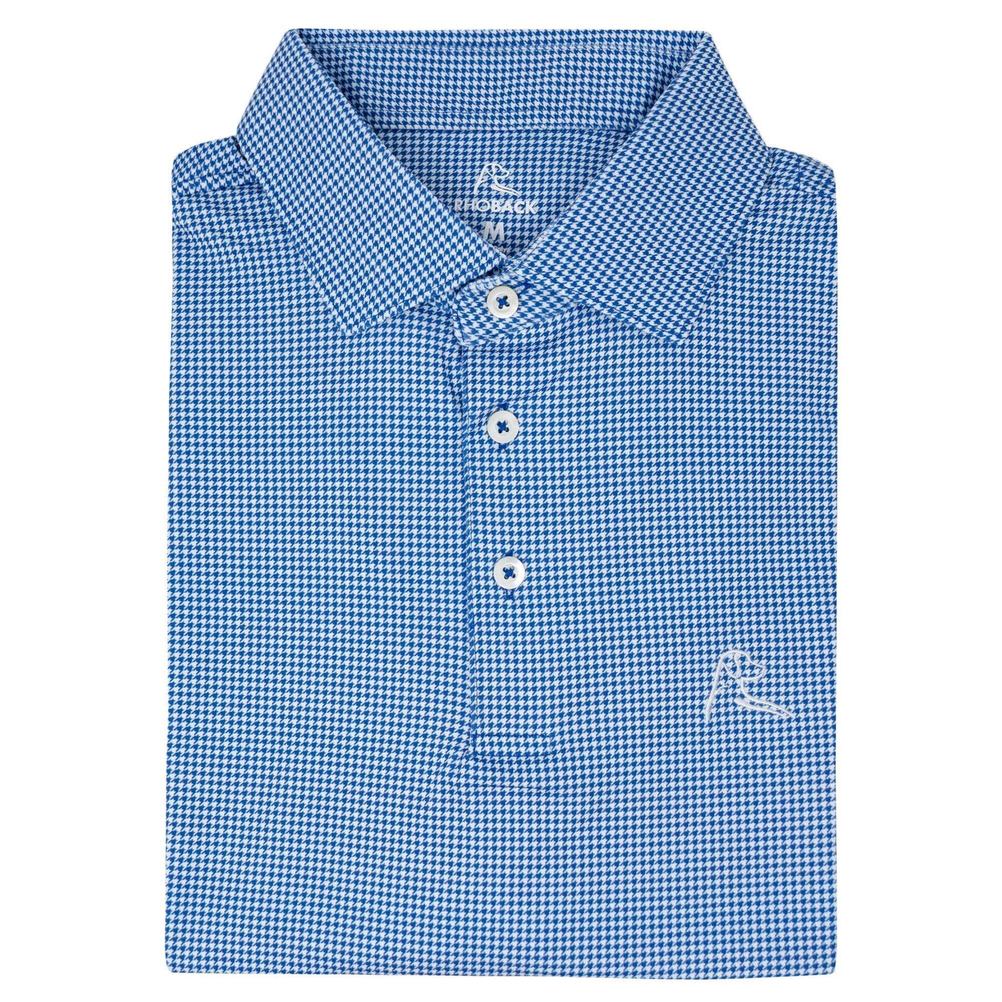 The Dogstooth Houndstooth Performance Polo - Ocean Blue/White | Rhoback | RHOBACK