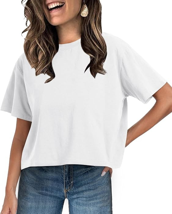 Womens Short Sleeve Crop Tops Summer Basic Cropped T Shirts | Amazon (US)