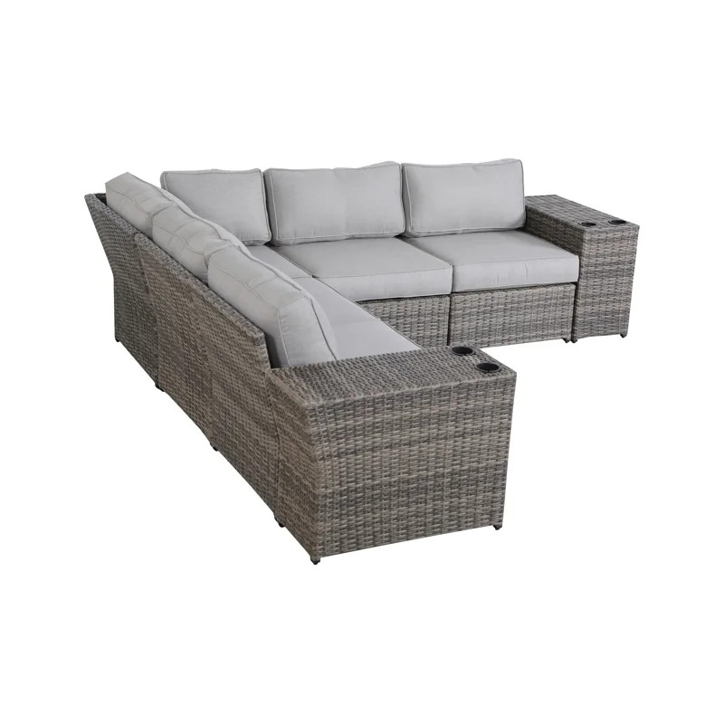 Buckworth 102" Wide Outdoor Wicker Symmetrical Patio Sectional with Cushions | Wayfair Professional