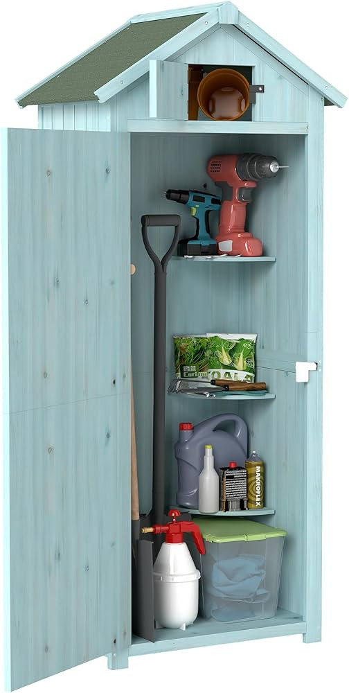 Outsunny Garden Shed Vertical Utility 3 Shelves Shed Wood Outdoor Garden Tool Storage Unit Storag... | Amazon (UK)