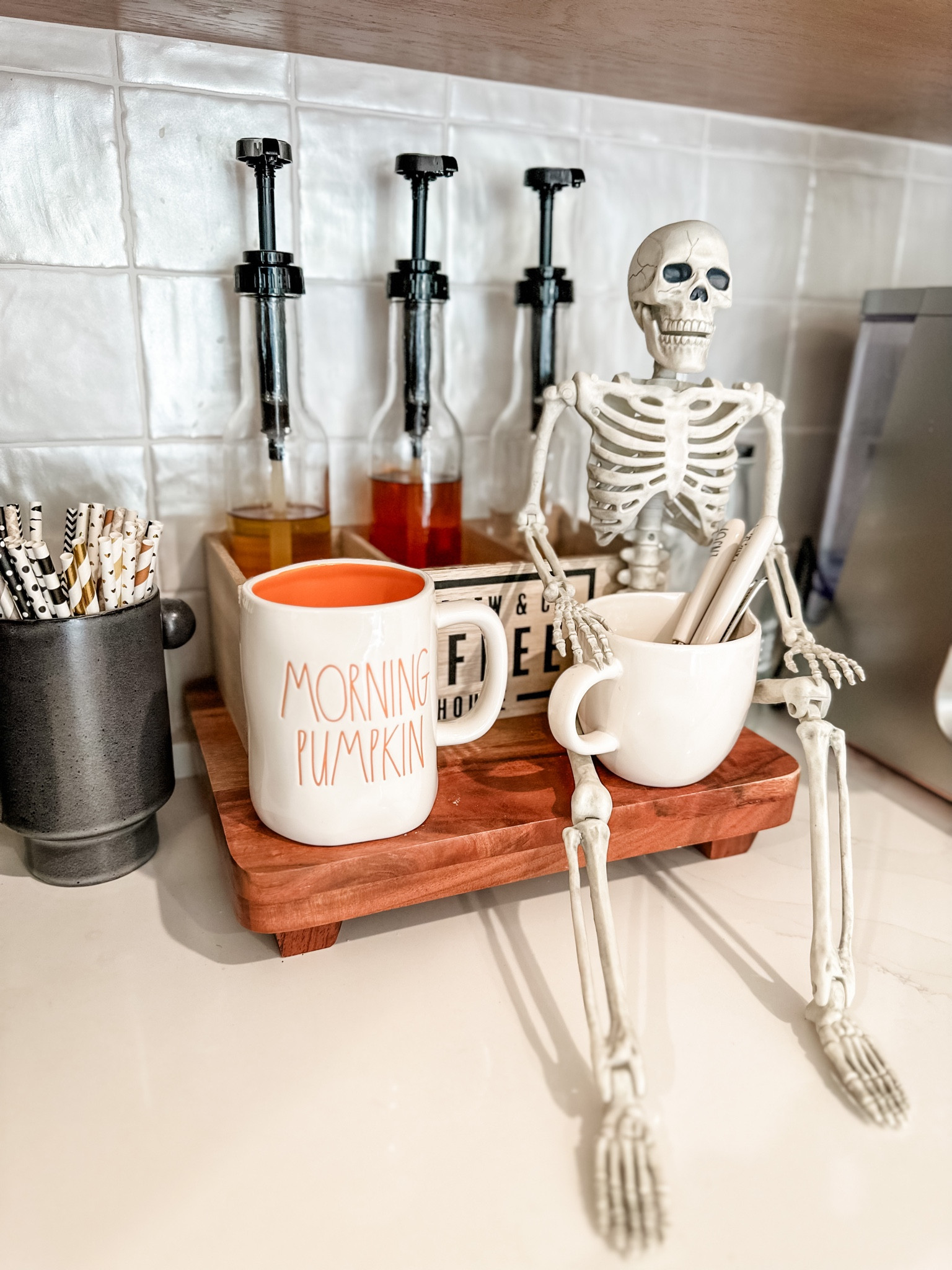 Mini skeleton as my coffee barista. Fun Halloween decor 

#LTKHalloween #LTKSeasonal #LTKhome