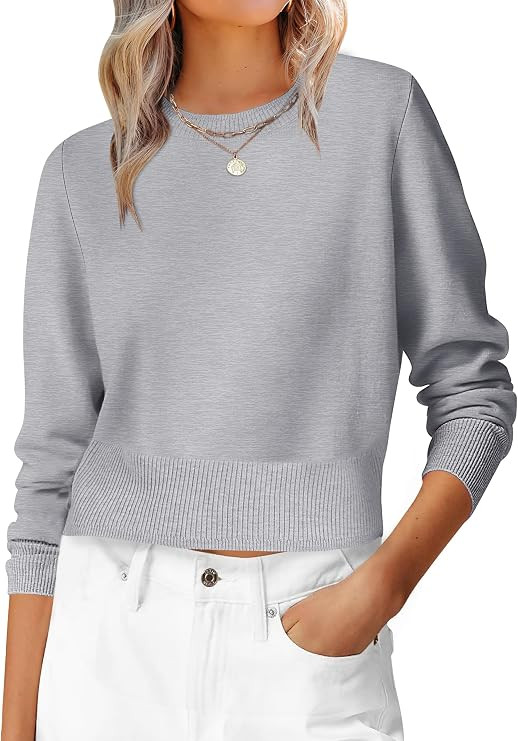ANRABESS Women’s Long Sleeve Sweaters Cropped Crew Neck | Business Casual Tops,Light Weight Com... | Amazon (US)