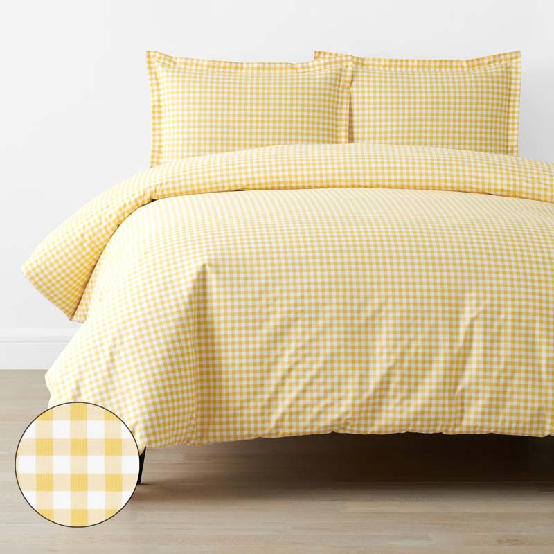 Gingham Classic Cool Organic Cotton Percale Duvet Cover Set - Yellow, Size Full | The Company Store | The Company Store