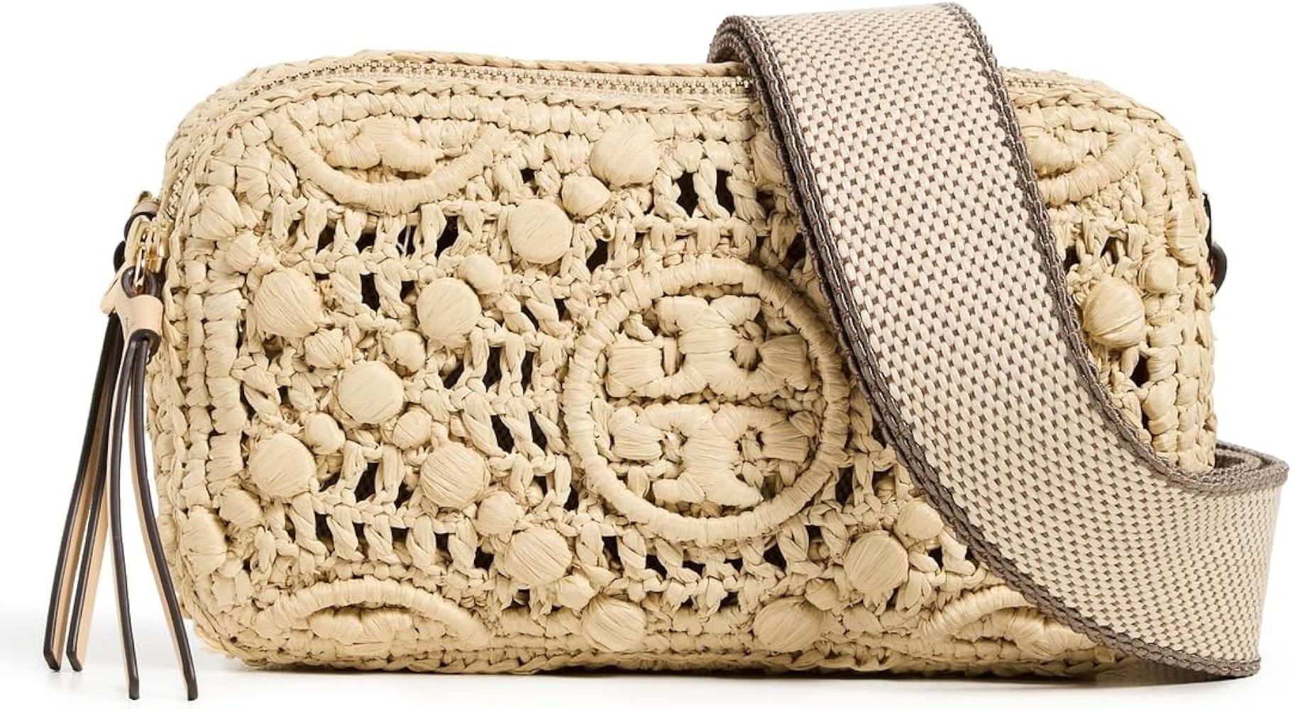 Tory Burch Women's Miller T Monogram Raffia Mini Crossbody Bag, Natural, One Size: Handbags: Amaz... | Amazon (US)