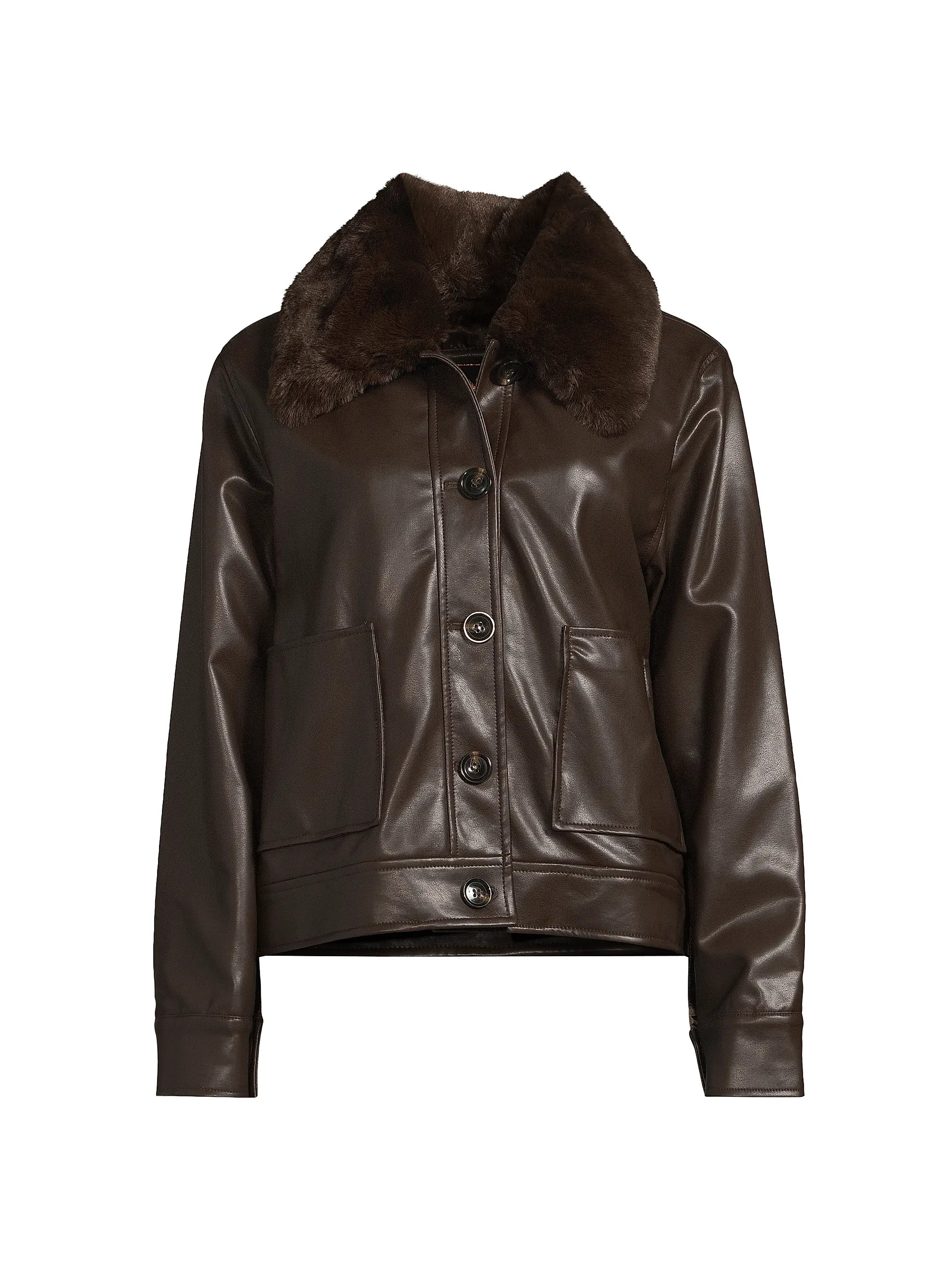 Milly Faux Fur-Trimmed Faux Leather Jacket | Saks Fifth Avenue | Saks Fifth Avenue