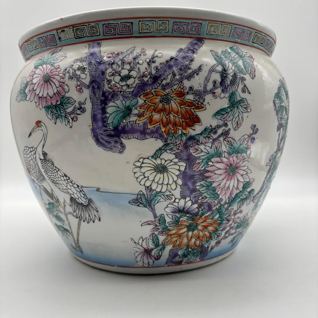 Chinese Porcelain Fishbowl Planter: Cranes and Floral Motif - Etsy | Etsy (US)