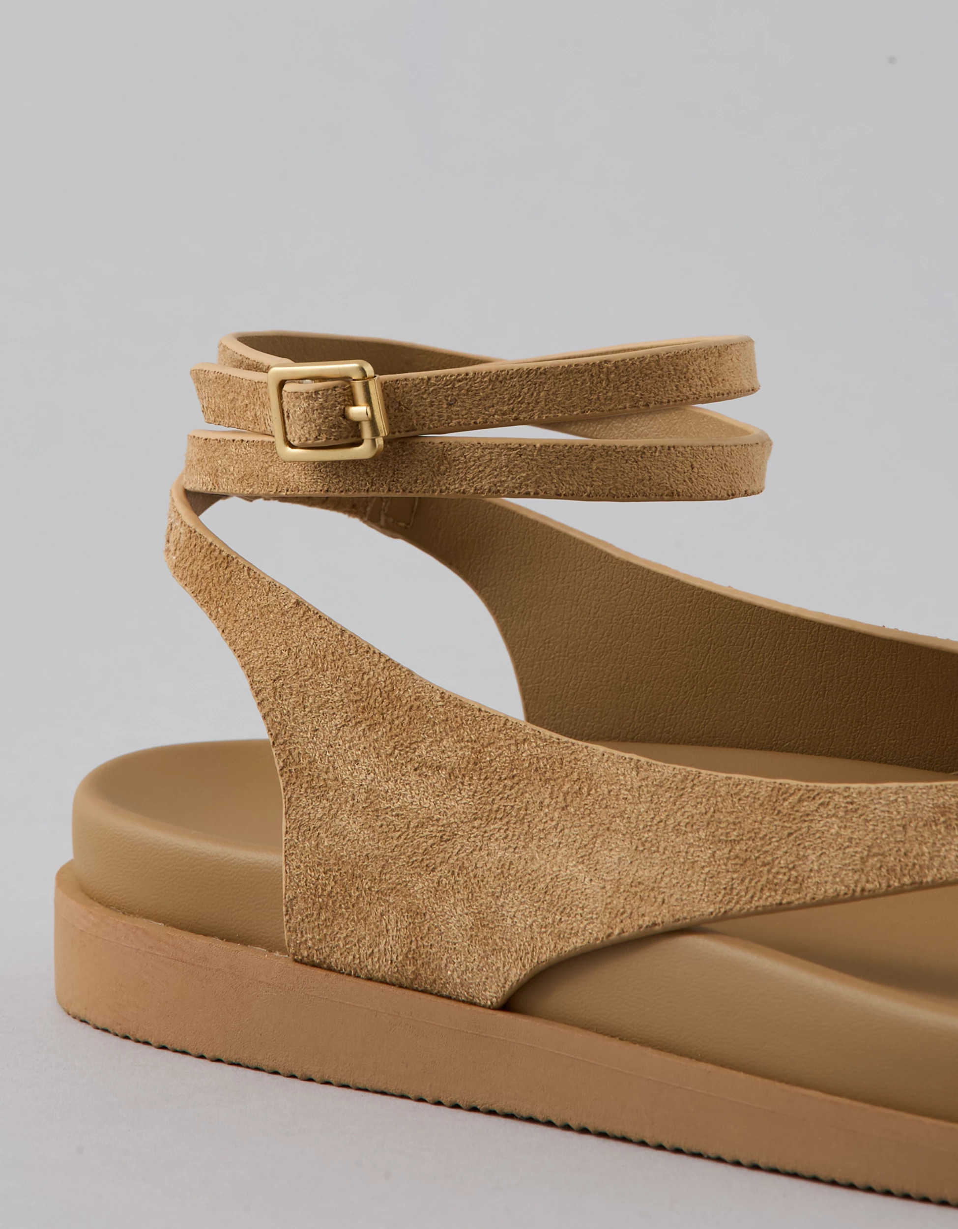 AE Faux Suede Ankle-Wrap Thong Sandal | American Eagle Outfitters (US & CA)