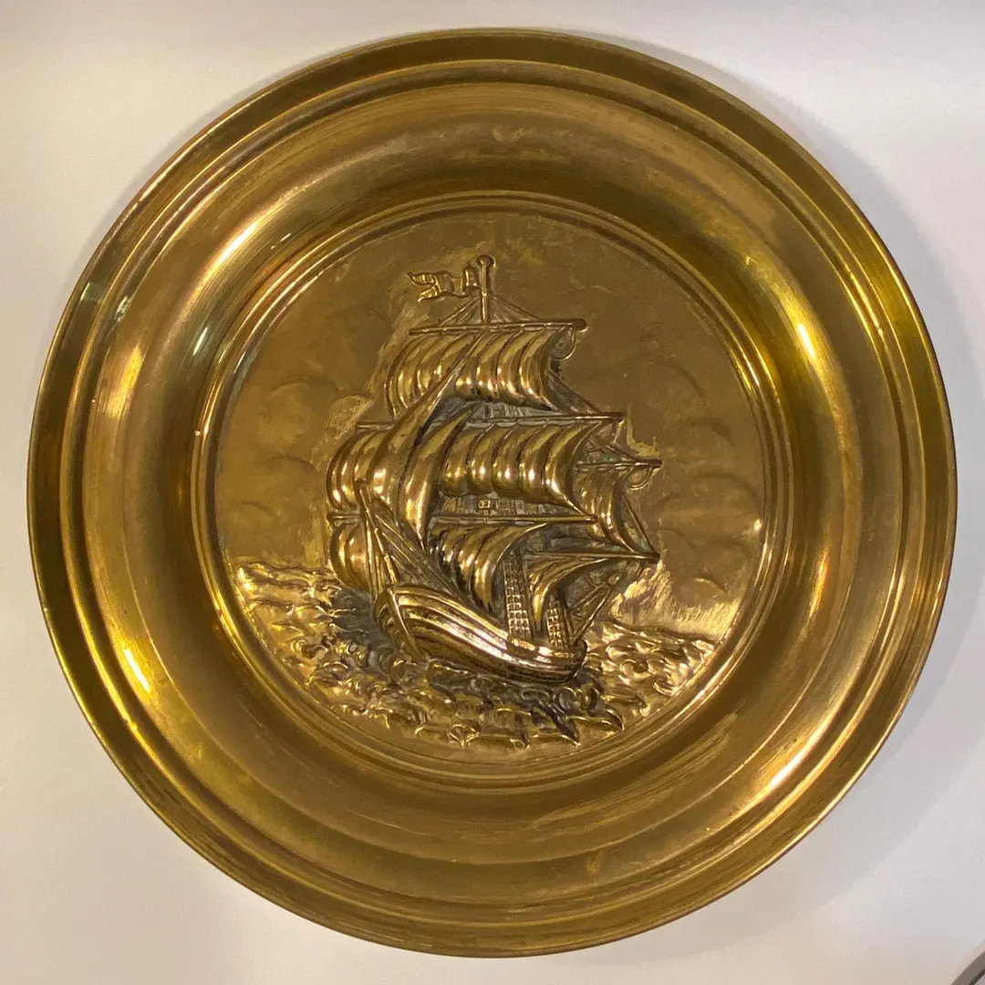 Large Brass Wall Hanging | 15.75" Sailing Ship Relief Plaque | Vintage Maritime Coastal Decor - E... | Etsy (US)
