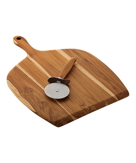 Anolon Serving Utensils Brown - Teak Wood Cutting Board & Stainless Steel Pizza Cutter Set | Zulily