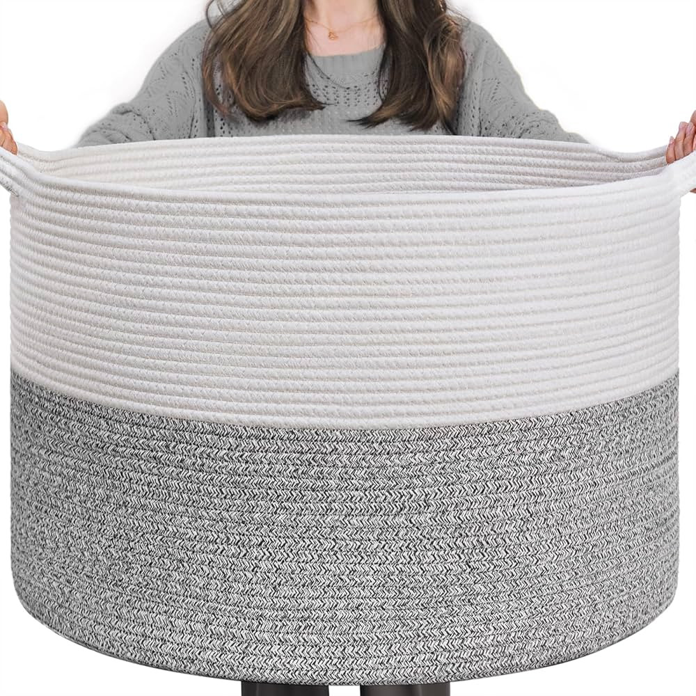 INDRESSME Large Storage Basket, 21.7'' x 13.8'' Cotton Rope Blanket Basket Living Room, Toy Organ... | Amazon (US)