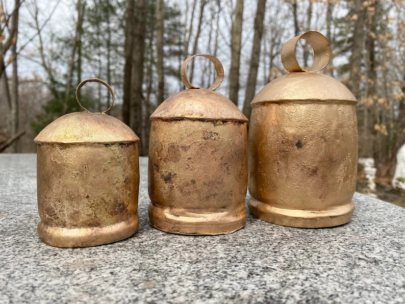 Set of 3 Big Rustic Gold Bells in Gradual Sizes of 4 | Etsy | Etsy (US)