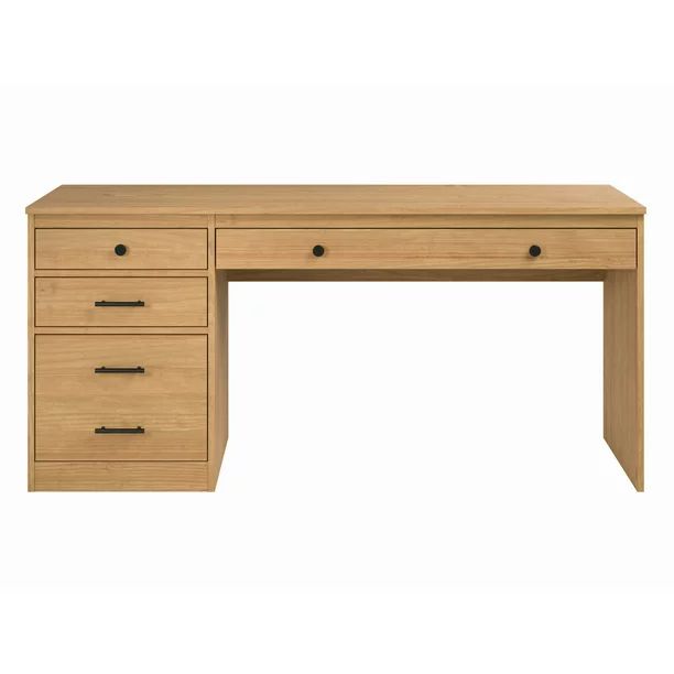 Linon Vaughan Computer Desk with File Cabinet and 3 Drawers, 65" Wide, Matte Maple Finish | Walmart (US)