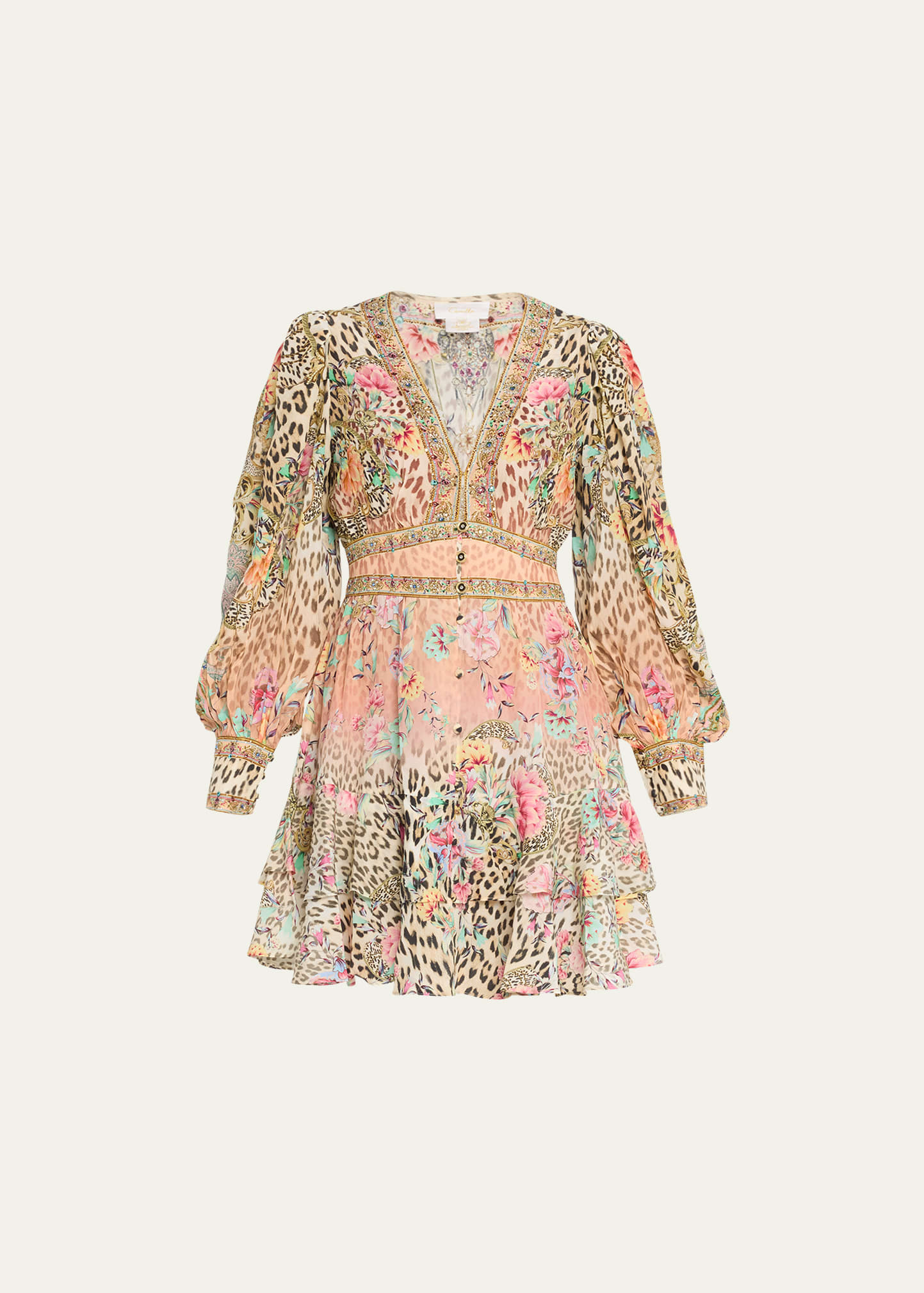 Camilla Button-Front Frill Linen Mini Dress | Bergdorf Goodman