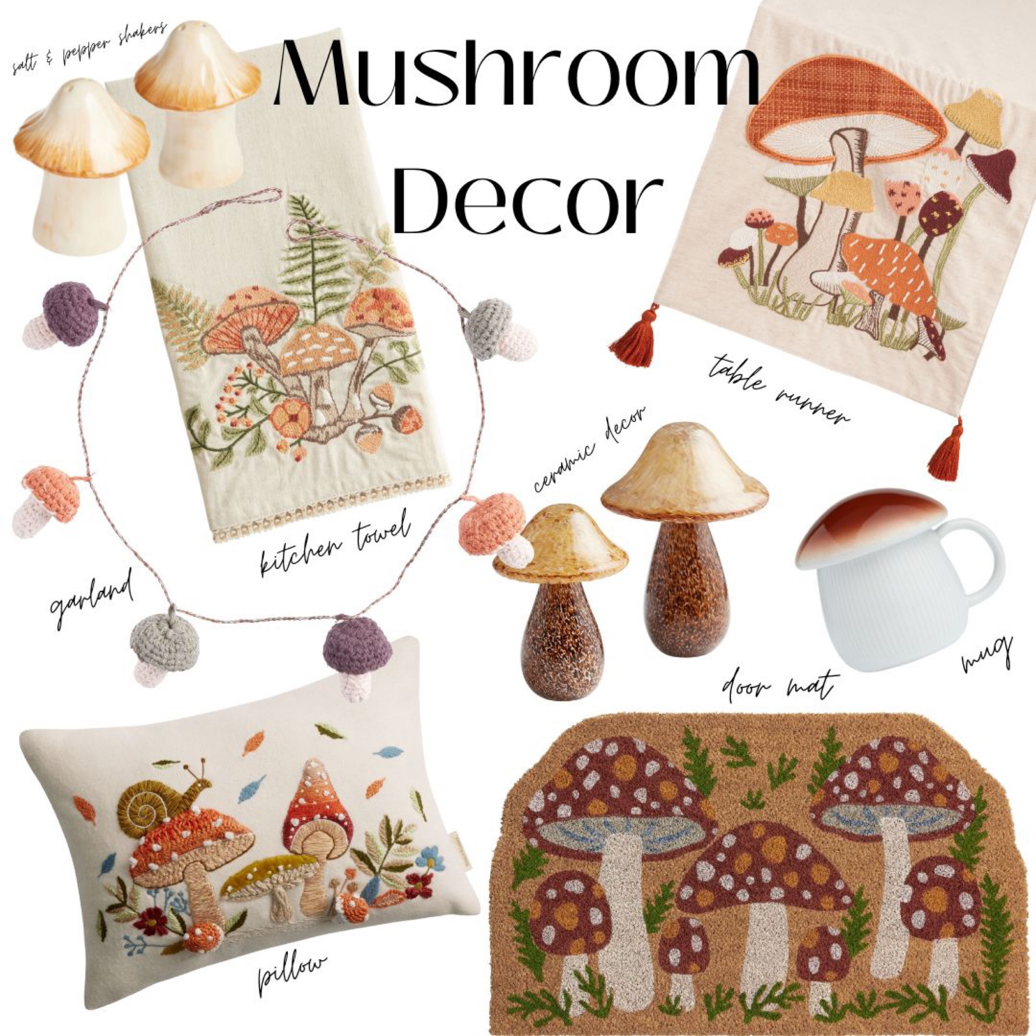 Embroidered Wildflower and Mushroom Kitchen Towel - World Market