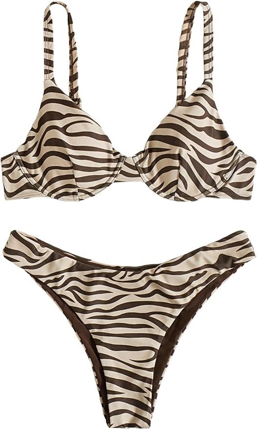 SweatyRocks Women's 2 Piece Swimsuit Zebra Stripe Push Up Bikini Sets | Amazon (US)