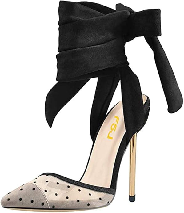 FSJ Women High Heel Ankle Strap Sandals Pointed Toe Rivets Pumps PVC Club Dress Shoes with Studs ... | Amazon (US)