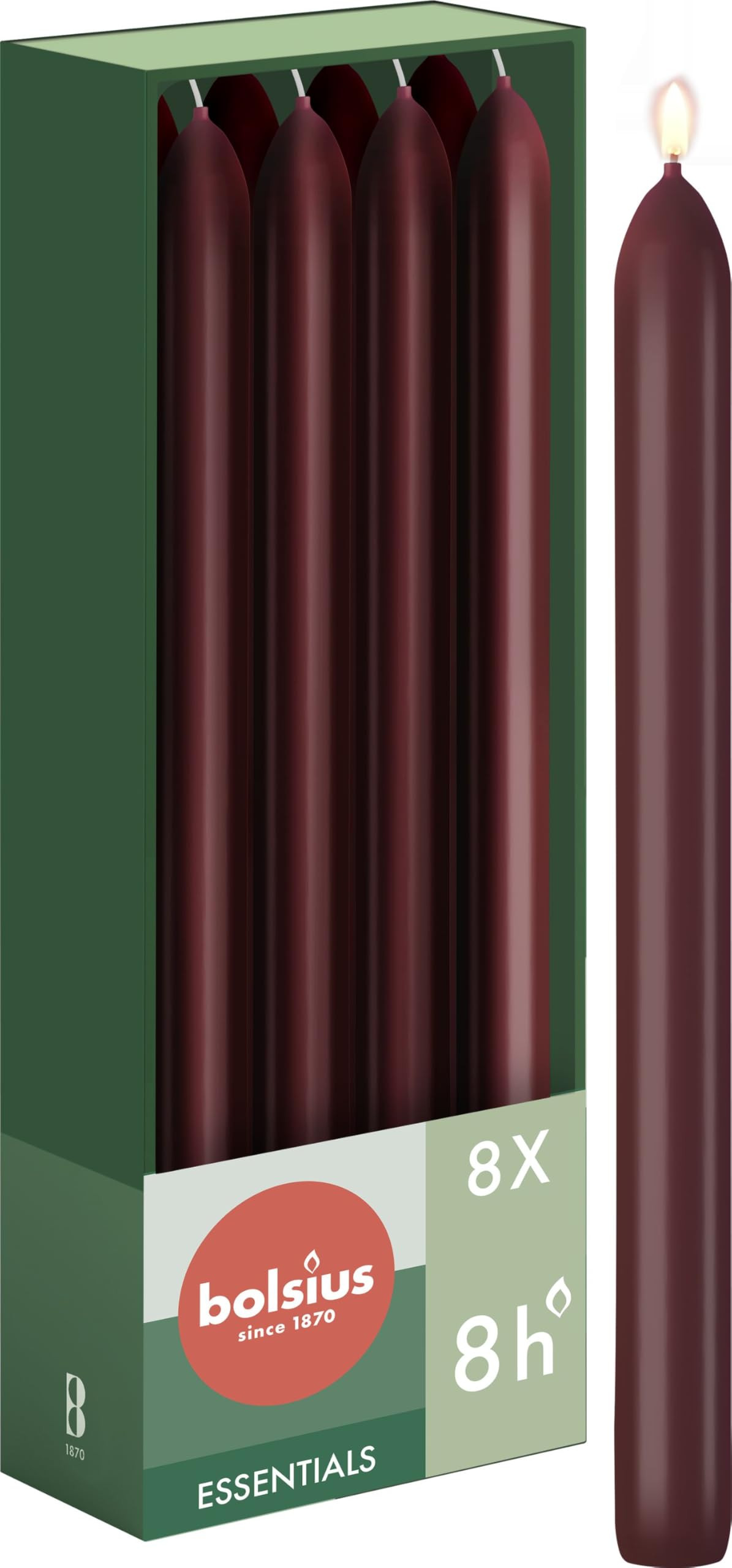 Bolsius Tapered Dinner Candles – Dark Red – 8-Pack – 9,06 inch – Long Burning Time of 8 H... | Amazon (UK)