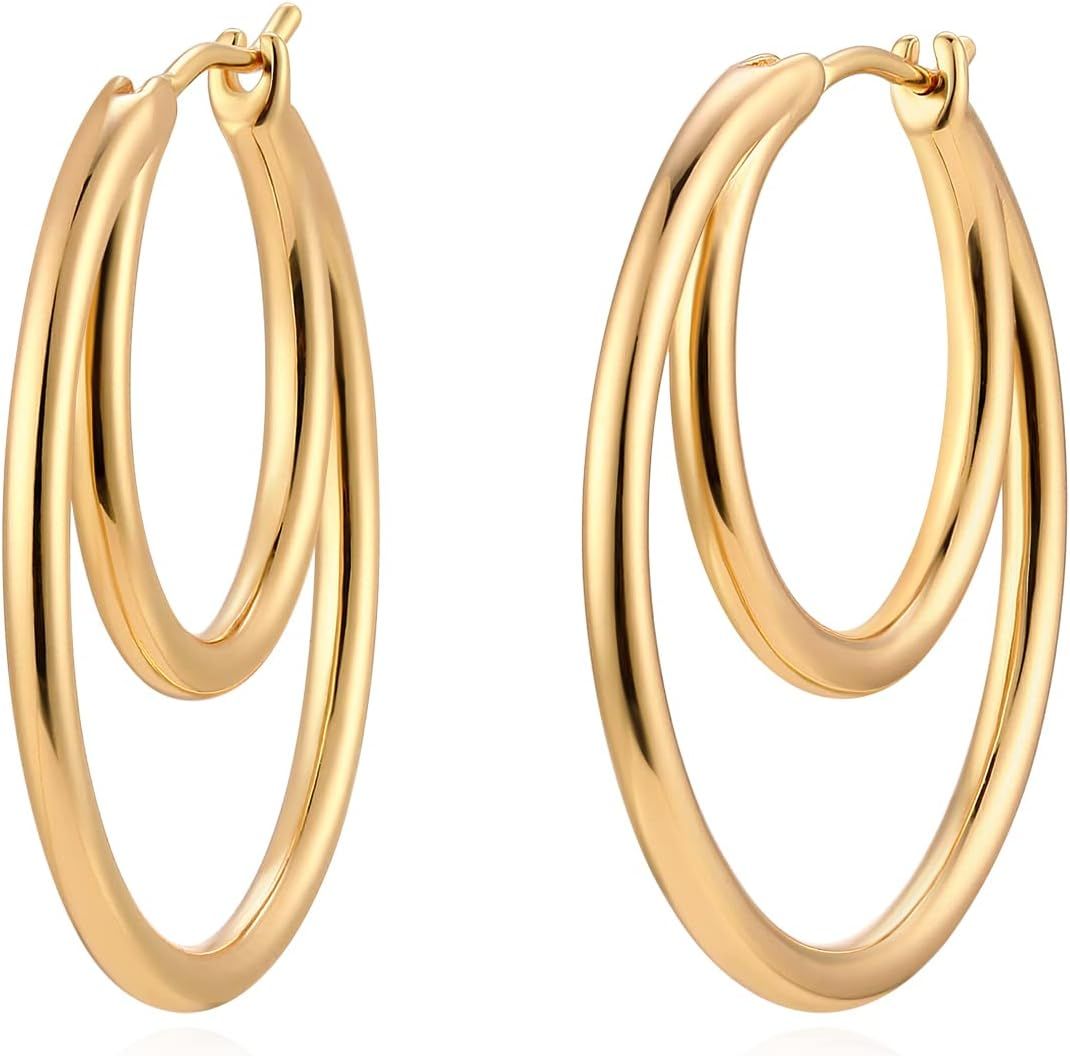 MYEARS Women Hoop Earrings Gold 14K Gold Filled Simple Handmade Hypoallergenic Everyday Jewelry | Amazon (US)