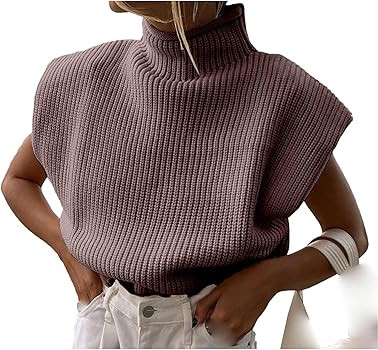 xxxiticat Women's Shoulder Pad Sweater Top Sleeveless Turtleneck Wide Shoulder Knitted Sweater Jumpe | Amazon (US)