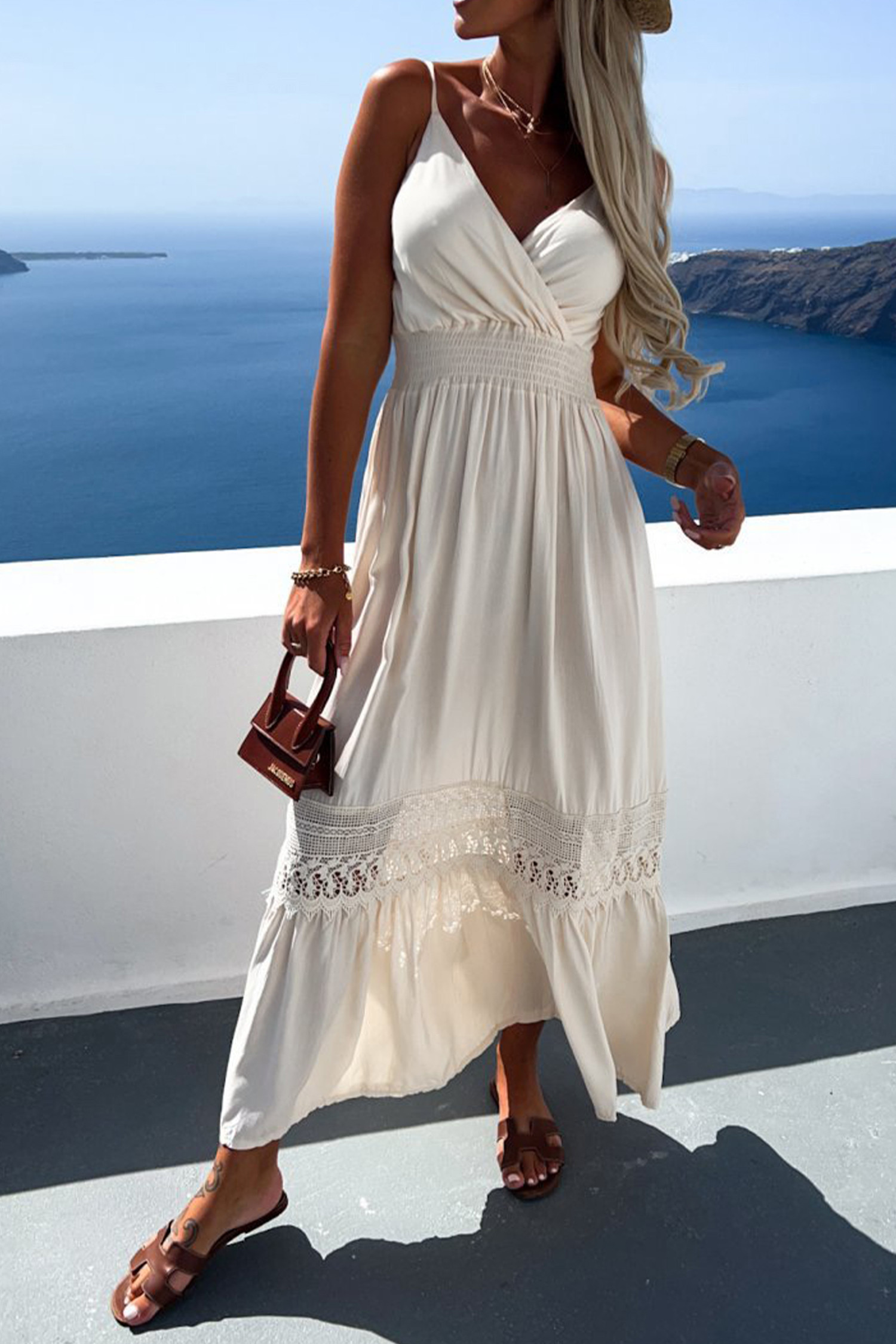 Lace-Trim Cami Straps White Maxi Dress | Cupshe US