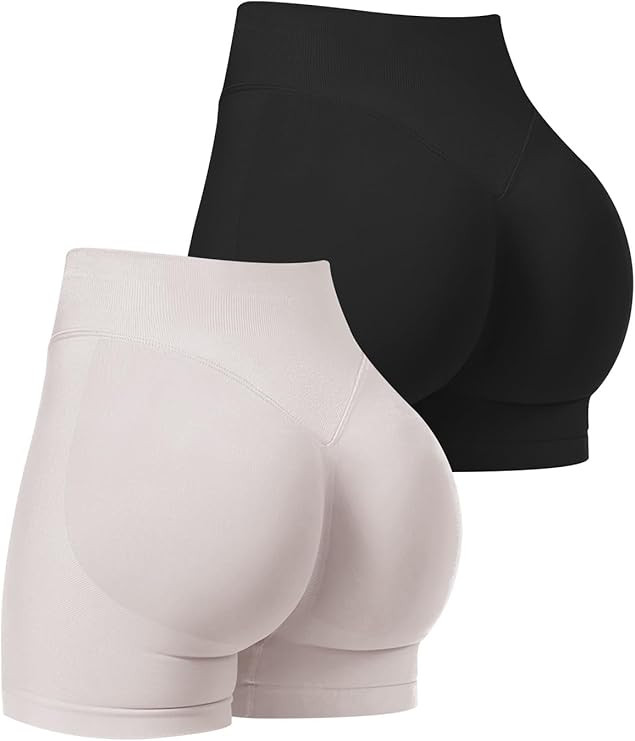 Womens Workout Shorts Seamless Butt Scrunch 2 Pack High Waisted Booty 4.1" Inseam | Amazon (US)