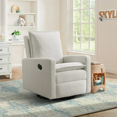 Soho Baby Coventry Upholstered Glider Recliner Rocking Chair 360° Swivel for Nursery and Living Room – Boucle White | Walmart (US)
