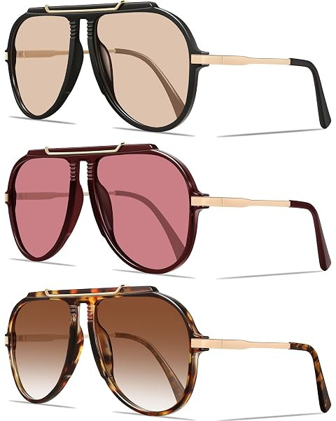 GUVIVI Oversized Aviator Sunglasses for Women 70s Retro Gold TopBar Glasses | Amazon (US)