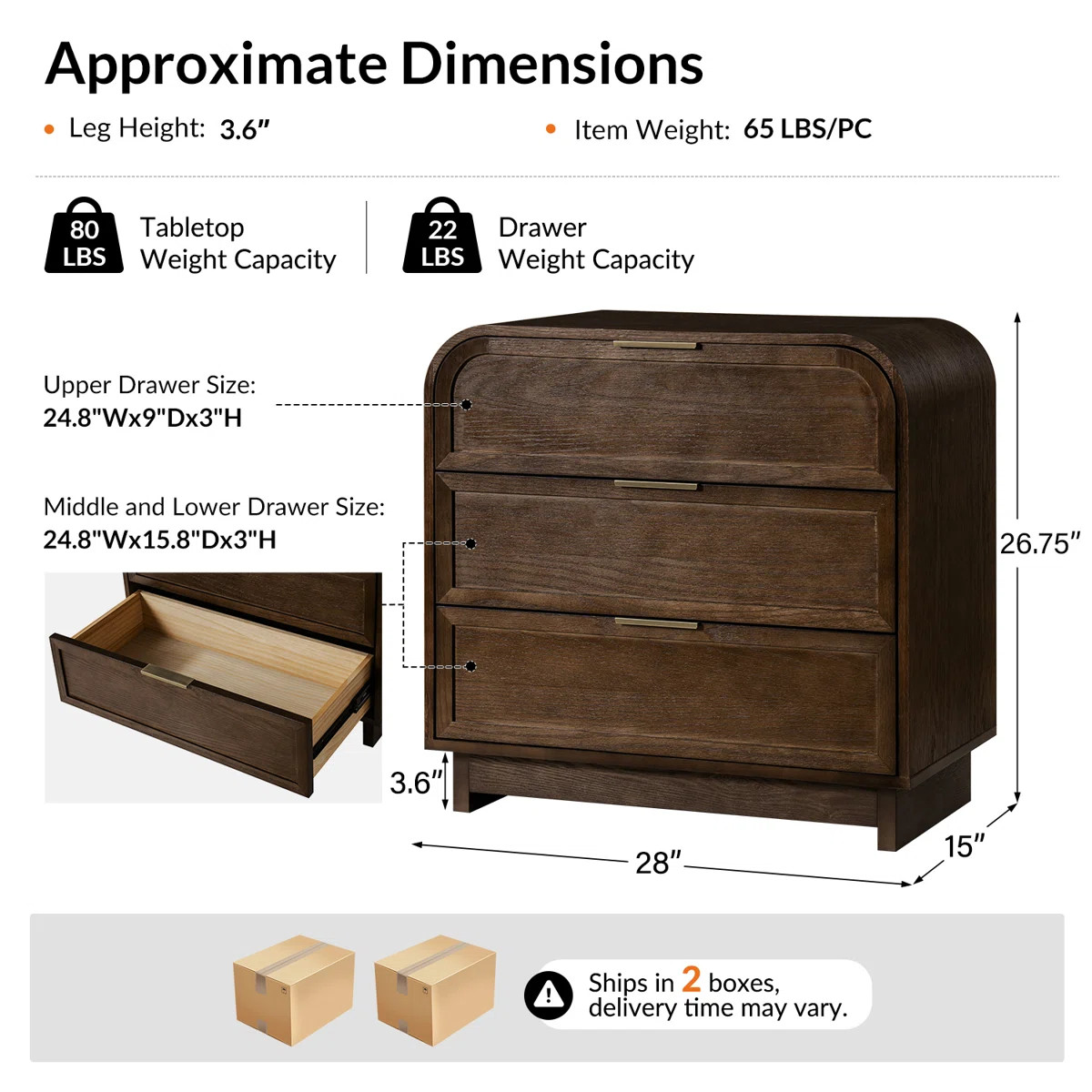 Kathrine Modern 3-Drawer Arched End Table with Solid Wood Legs And Charging Station Set of 2 | Wayfair North America