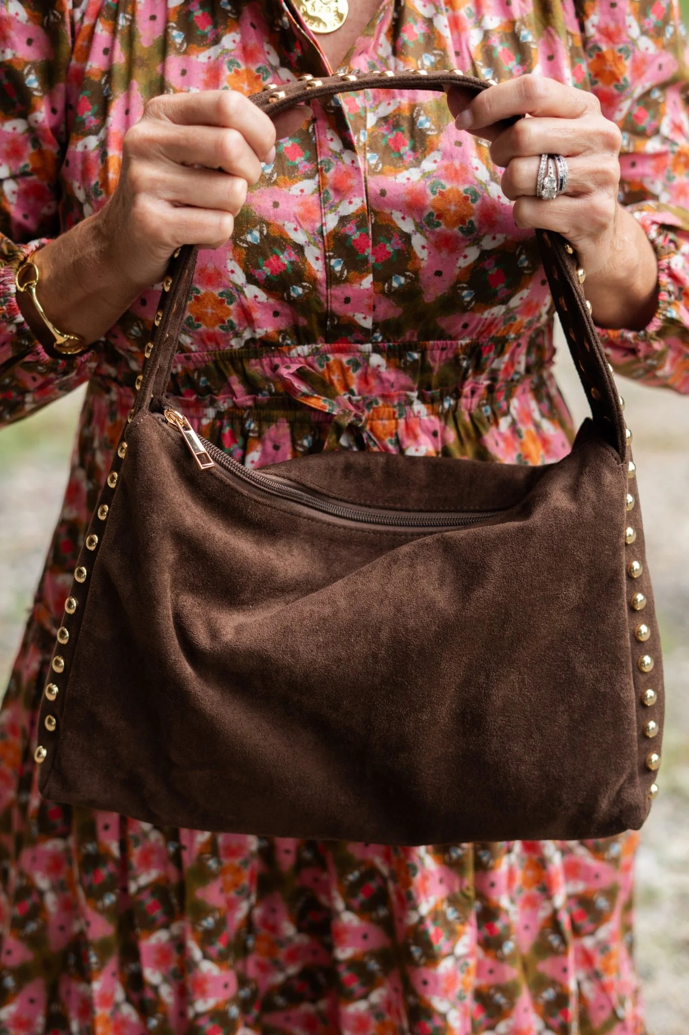 Skylar Faux Suede Studded Shoulder Bag | Lisi Lerch Inc