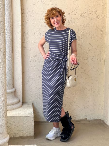 Casual dinner date outfit for patio dining! 

The diagonal stripes in this dress make us so spilling. I love the side tie that creates ruching over the tummy area and the side slit that makes it easy to walk! 

The cotton is buttery soft to the touch! 

#LTKSaleAlert #LTKOver40 #LTKTravel