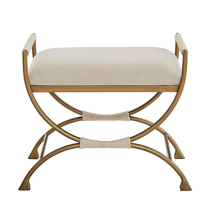 Connelly Upholstered X Bench with Linen | Ballard Designs, Inc.