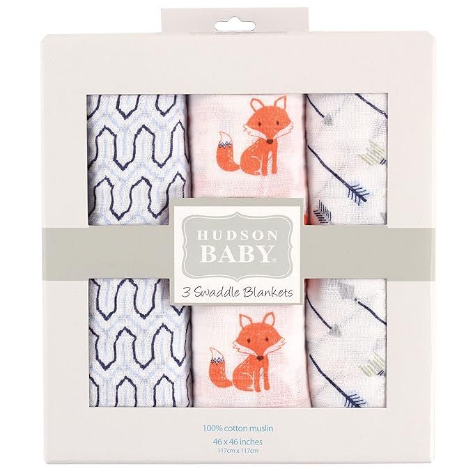 Hudson Baby Unisex Baby Cotton Muslin Swaddle Blankets, Foxes, 3-Pack       Add to Logie | Amazon (US)