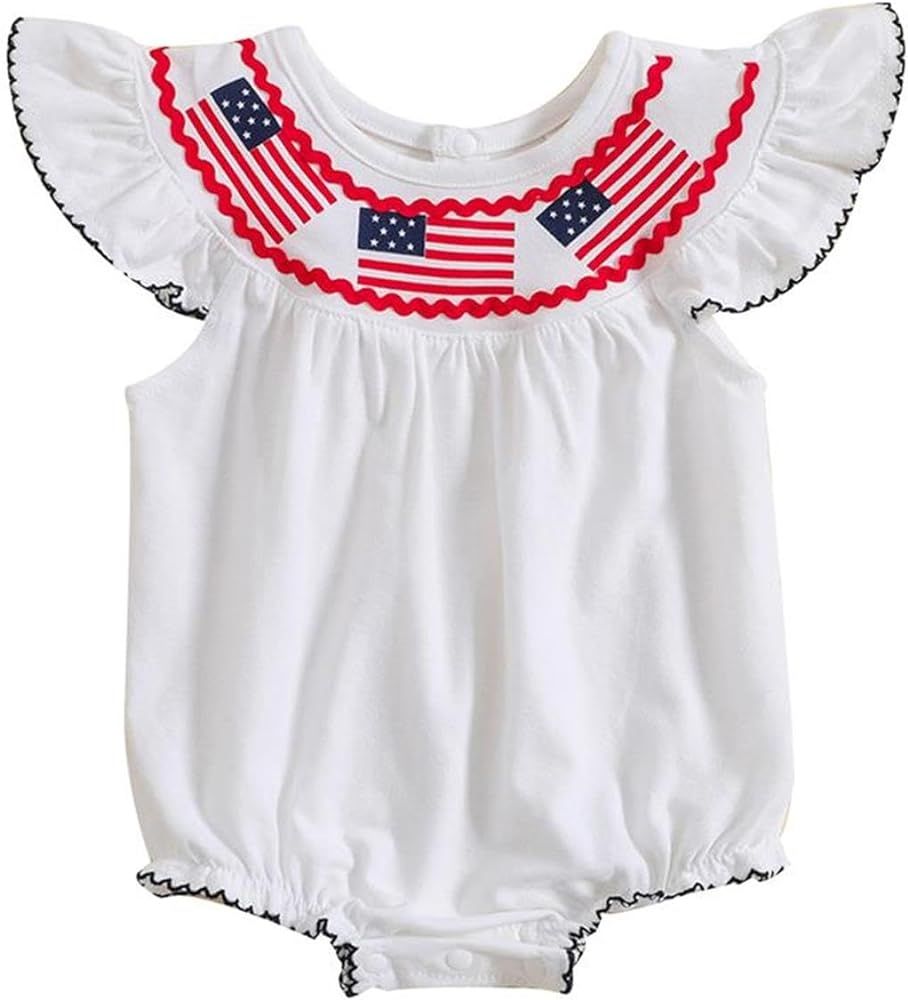 GLIGLITTR Baby Girls 4th of July Onesie Romper American Flag Jumpsuit Infant Bodysuit Independenc... | Amazon (US)