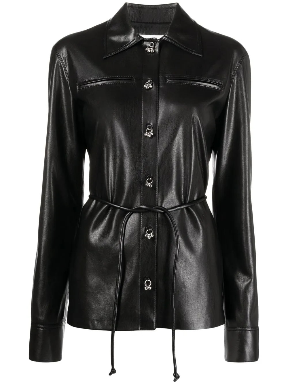 faux-leather dangling-button shirt | Farfetch Global