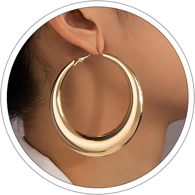 Large Gold Hoop Earrings Lightweight Chunky Gold Earrings for Women Silver Chunky Earrings 14k Go... | Amazon (US)