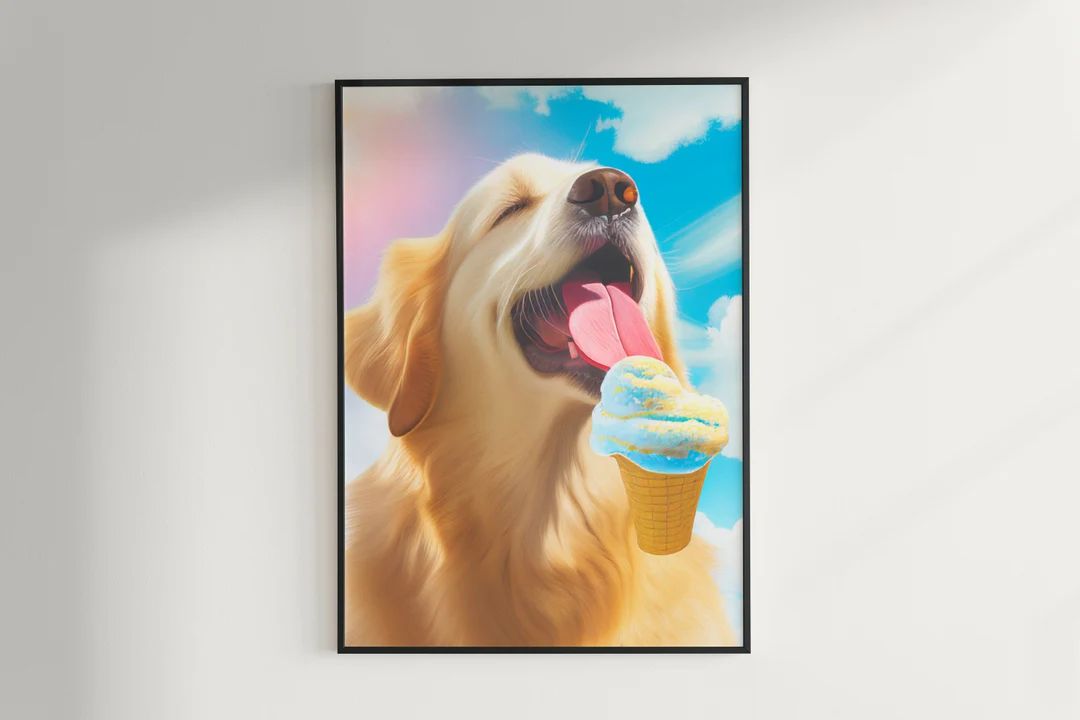 dogs, dog lovers art, gifts for dog people, dog lover painting, dog eating ice cream, painting, G... | Etsy (US)
