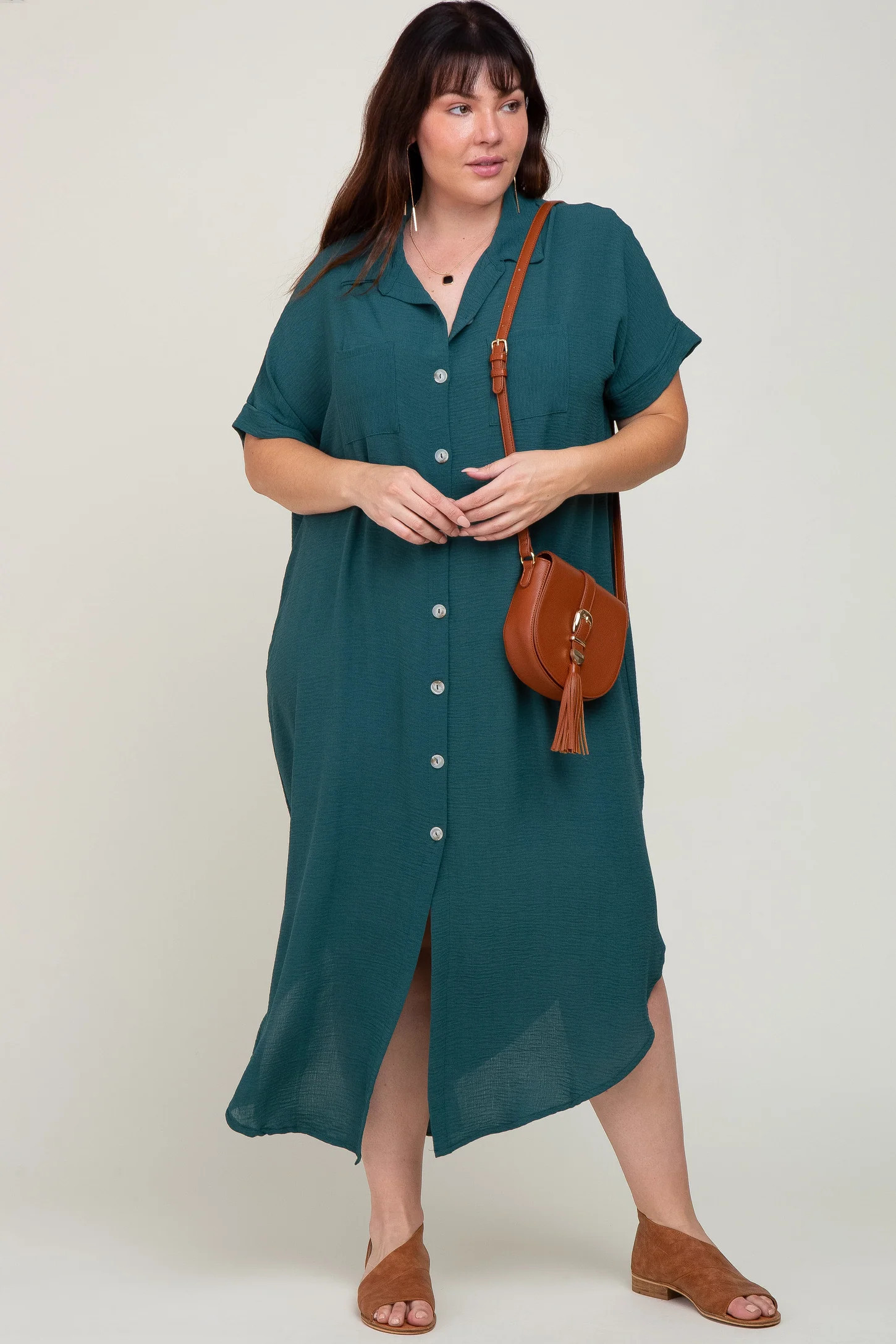 Forest Green Button Down Hi Low Plus Maxi Dress | PinkBlush Maternity