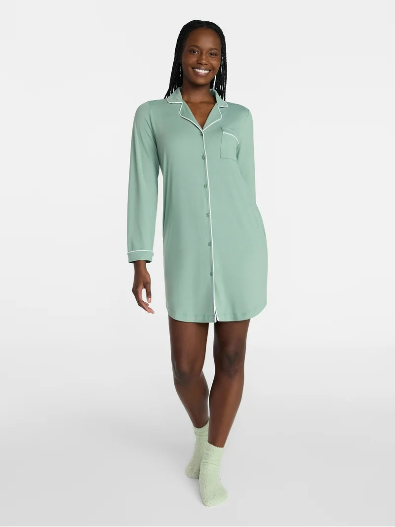 Joyspun Women's Dreamy Soft Collection Long Sleeve Sleepshirt, Sizes S-4X | Walmart (US)