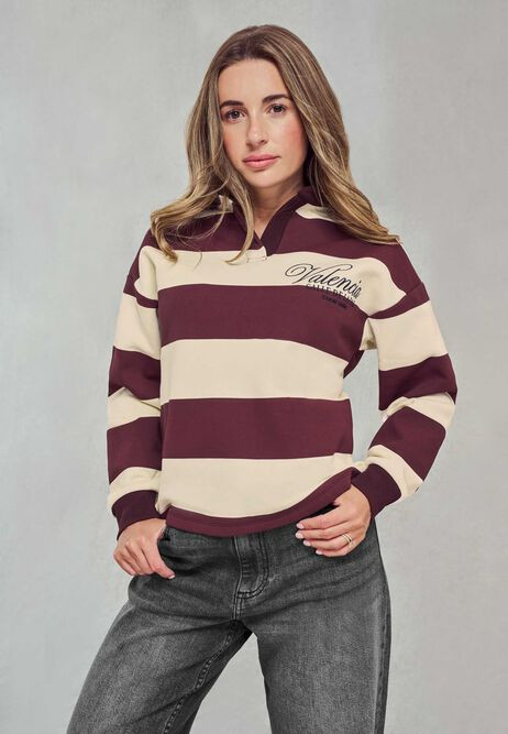 Womens Burgundy Stripe Cotton Rich Rugby Top | Peacocks