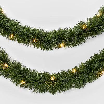 18' Pre-Lit Artificial Pine Christmas Garland with Clear Lights - Wondershop™: Indoor/Outdoor U... | Target