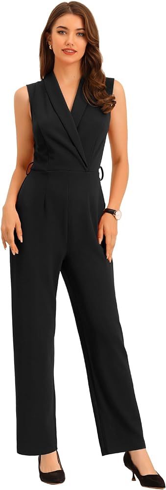 Amazon.com: Allegra K Women's Elegant Office Work Sleeveless Belted Long Jumpsuit Romper X-Small ... | Amazon (US)