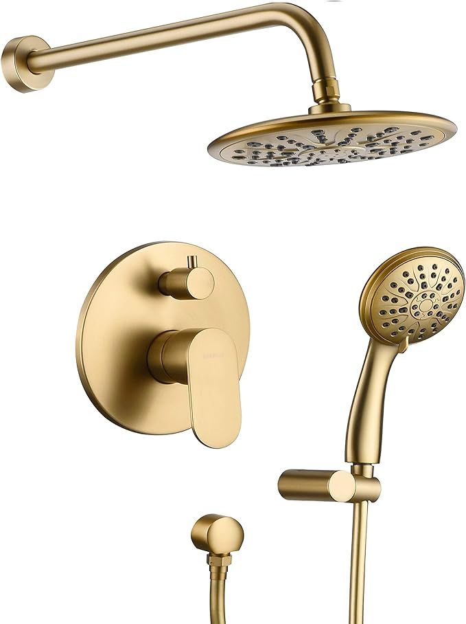 Gabrylly Gold Shower System, 8" Rain Shower Head with Handheld Shower, Rainfall Shower Faucets Se... | Amazon (US)